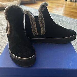 STUART Weitzman Black Suede Faux Fur Trim Sneaker Boot Size 7